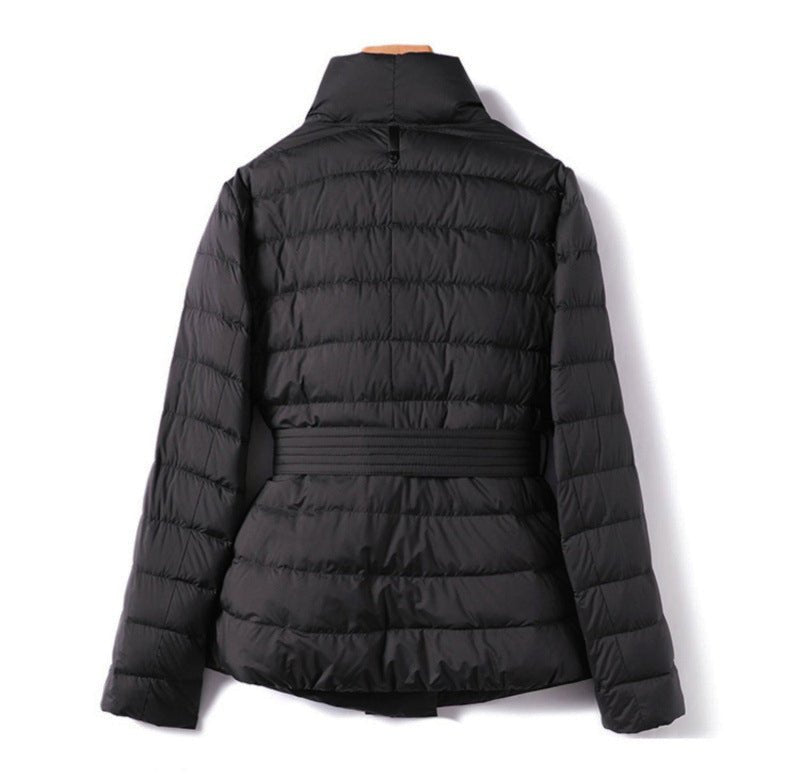 Women's Belted Quilted Down Jacket | Wrap Waist Puffer Detail