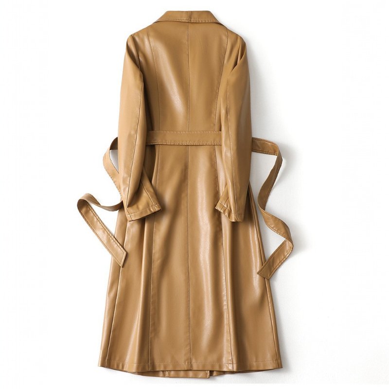 Women's Belted Sheepskin Leather Trench Coat | Longline Silhouette Front