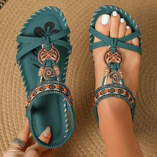 Women's Boho Flat T-Strap Orthopedic Shoes Hero
