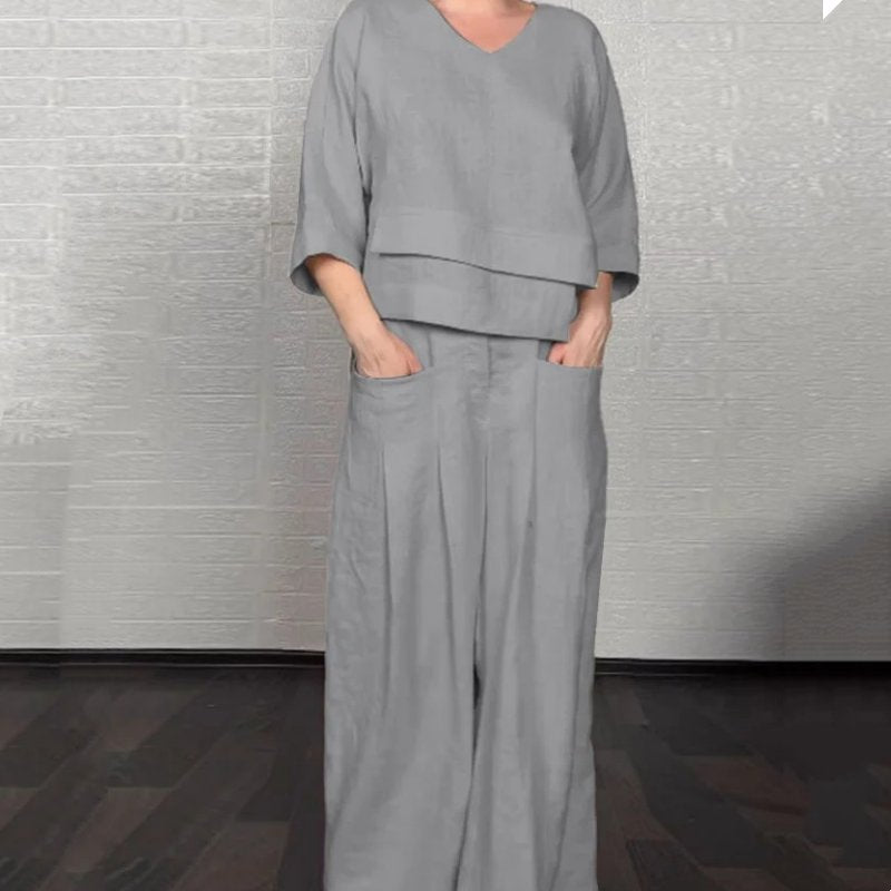 Women's Chic Lightweight Two-Piece Set | Layered Crop Top Fit Detail