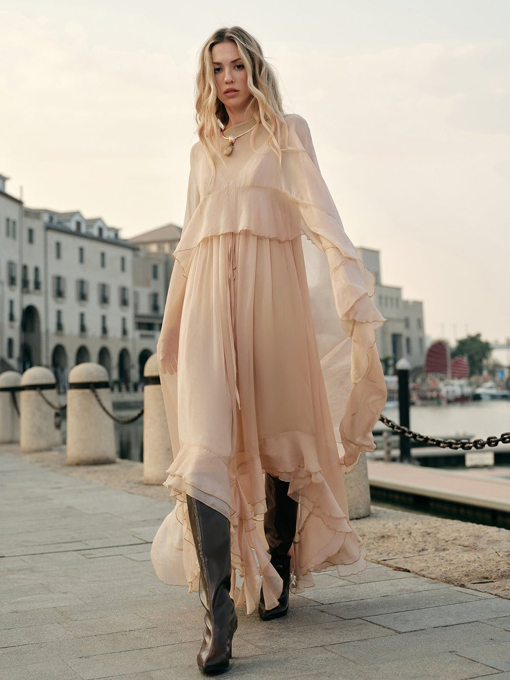 Women's Chiffon Layered Maxi Dress | Cloak Front