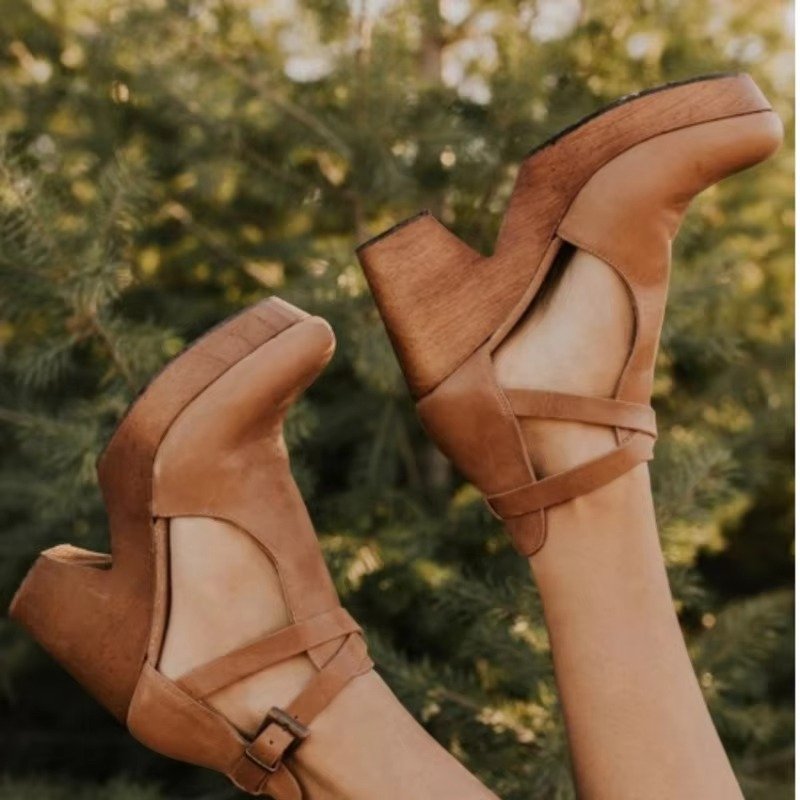 Women's Chunky Platform Mary Jane Heels | Buckle Strap Front