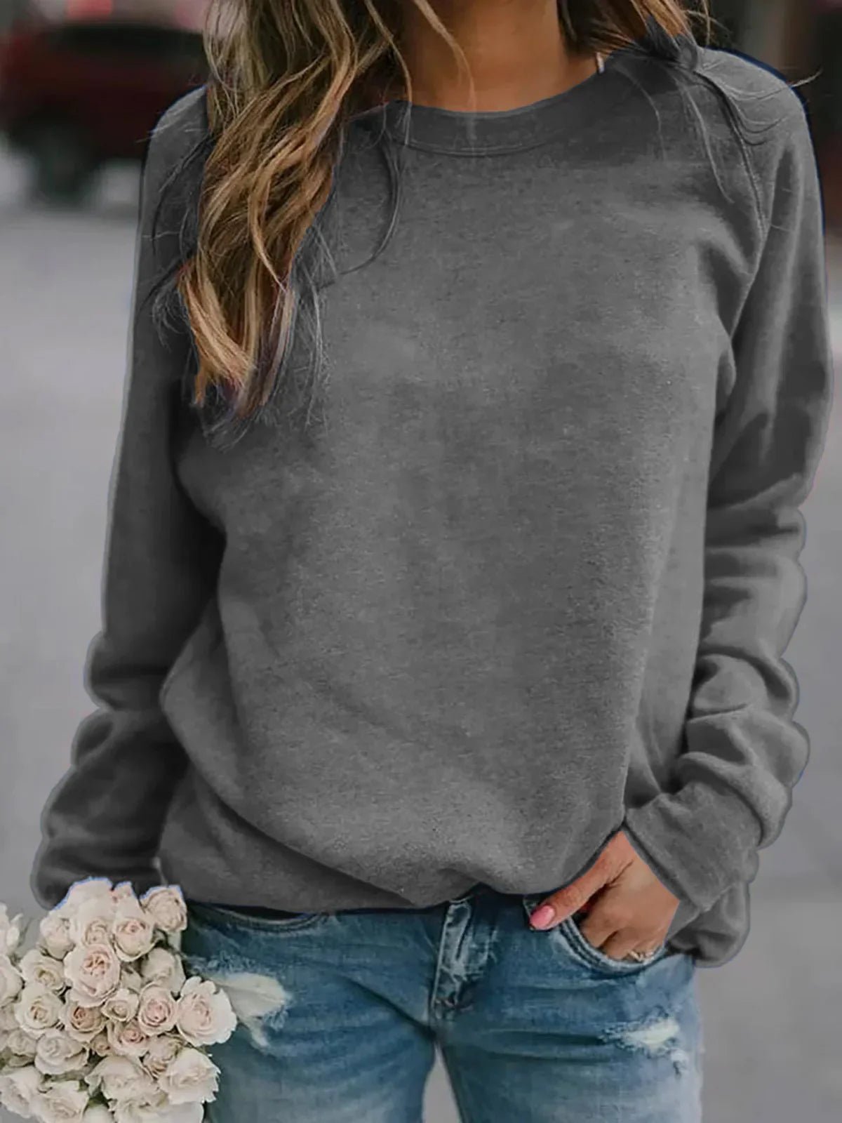 Women's Classic Crewneck Sweatshirt | Raglan Sleeve Comfort Fit Back