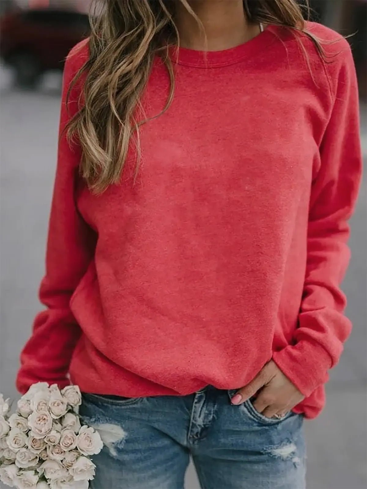 Women's Classic Crewneck Sweatshirt | Raglan Sleeve Comfort Fit Detail