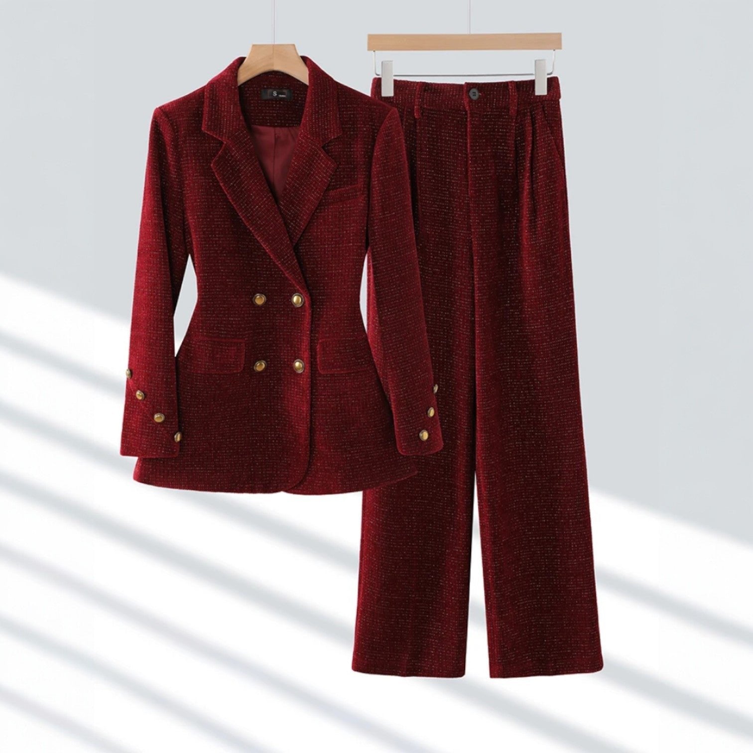 Women's Corduroy Two-Piece Suit | Double-Breasted Blazer Set Hero