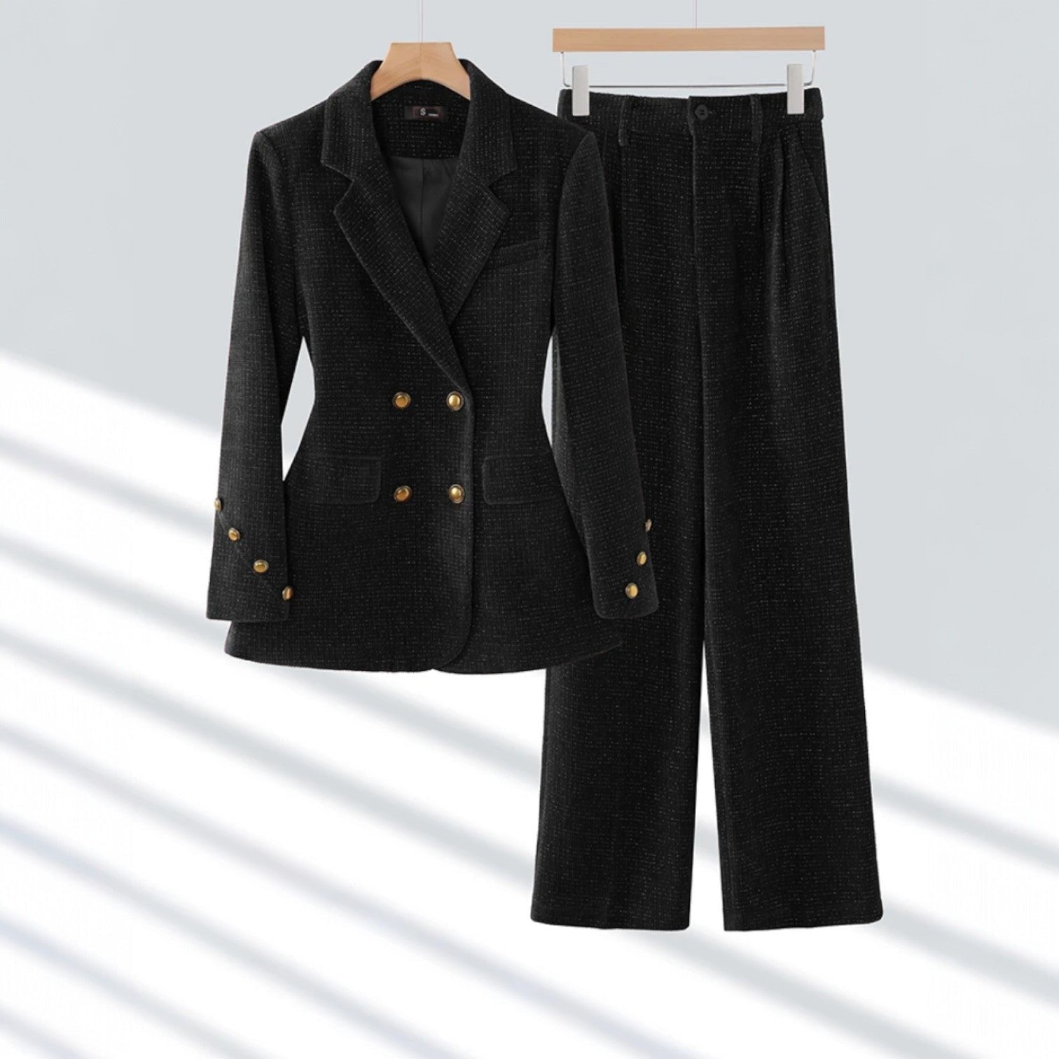 Women's Corduroy Two-Piece Suit | Double-Breasted Blazer Set Side