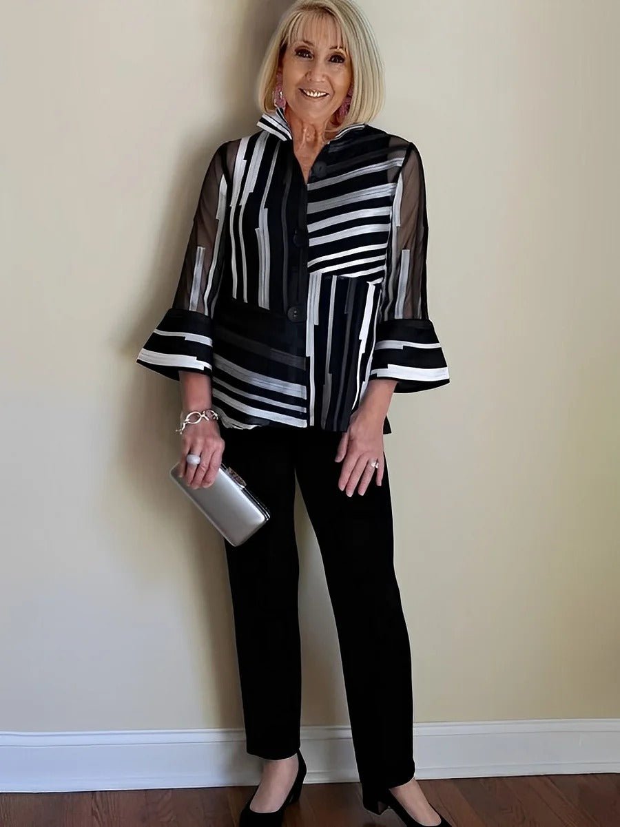 Women's Effortless Stripe Two-Piece Set | Bell Sleeve Blouse Back