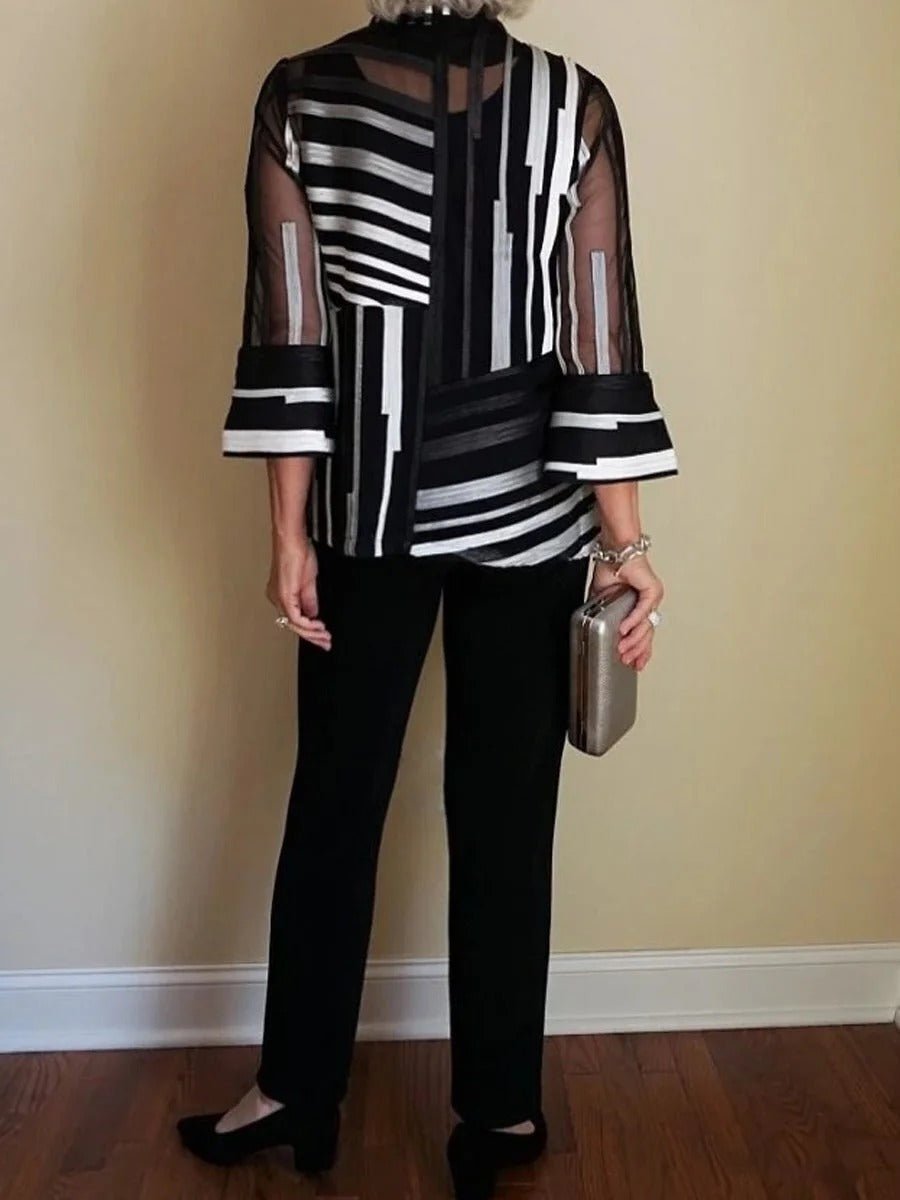 Women's Effortless Stripe Two-Piece Set | Bell Sleeve Blouse Front