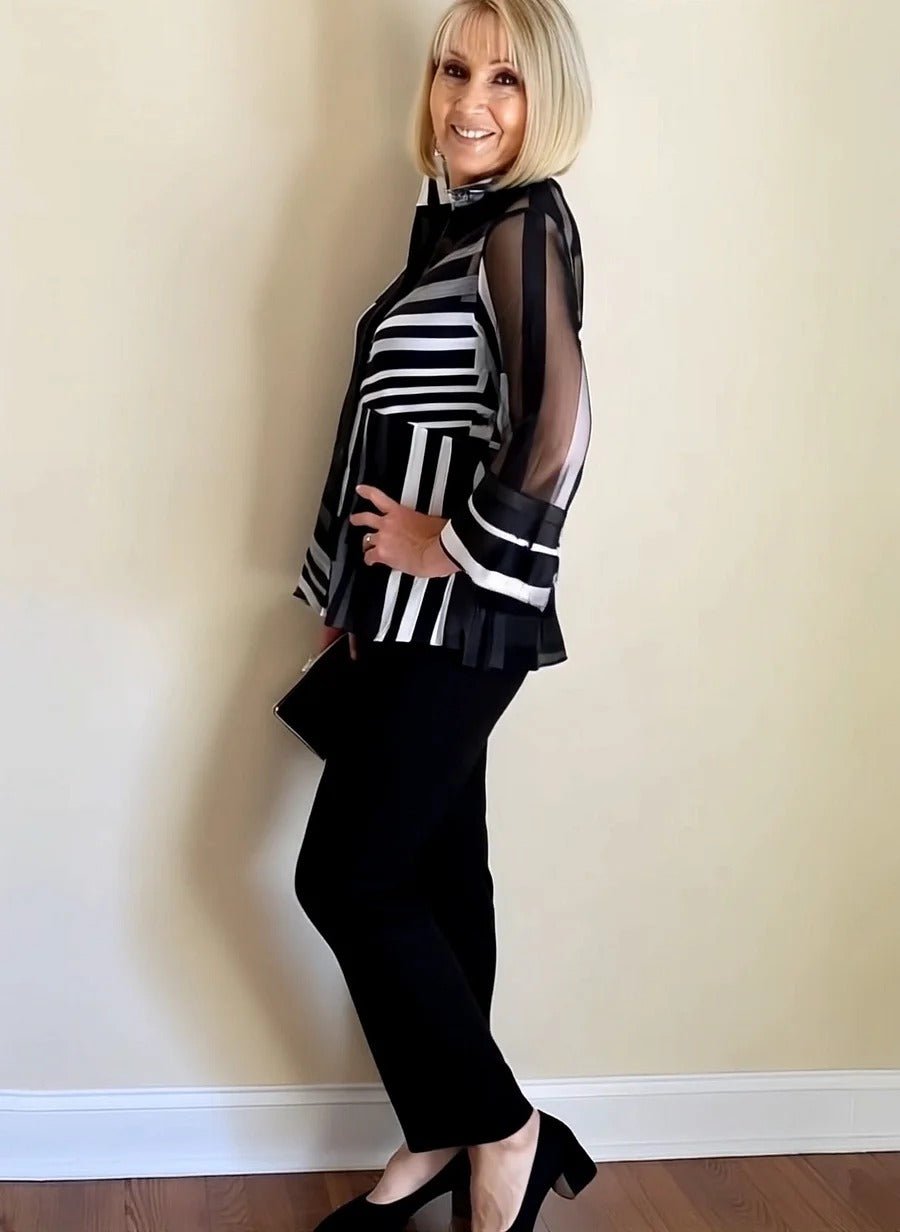 Women's Effortless Stripe Two-Piece Set | Bell Sleeve Blouse Hero