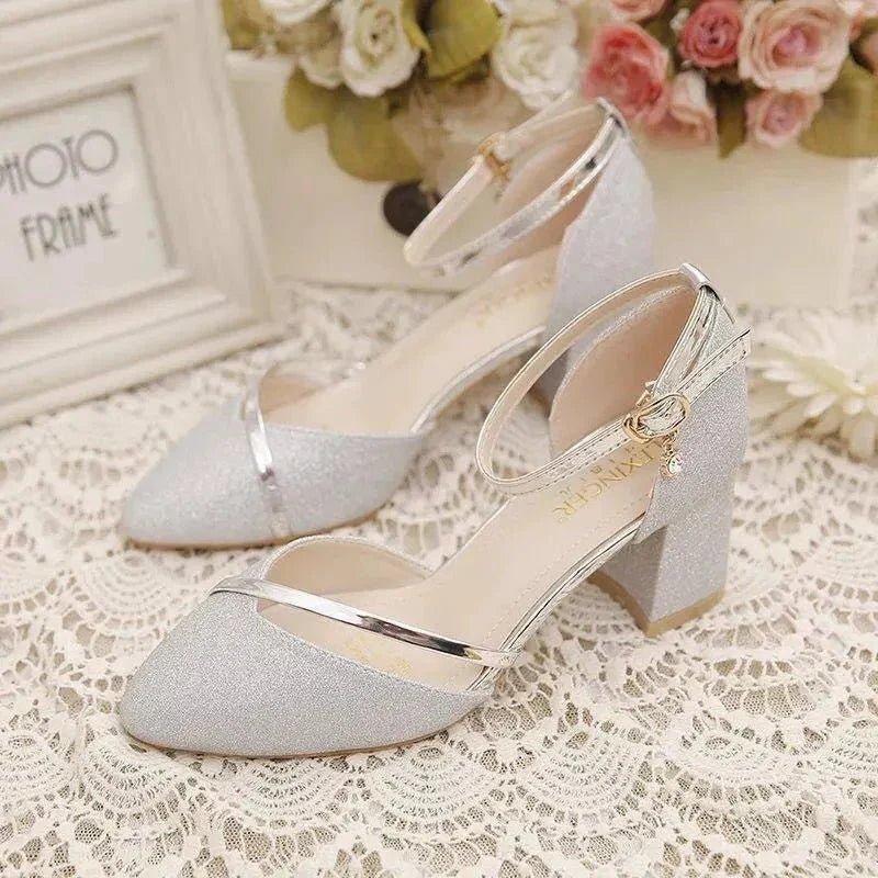Women's Elegant Block Heel Sandals | Glitter Ankle Strap Hero
