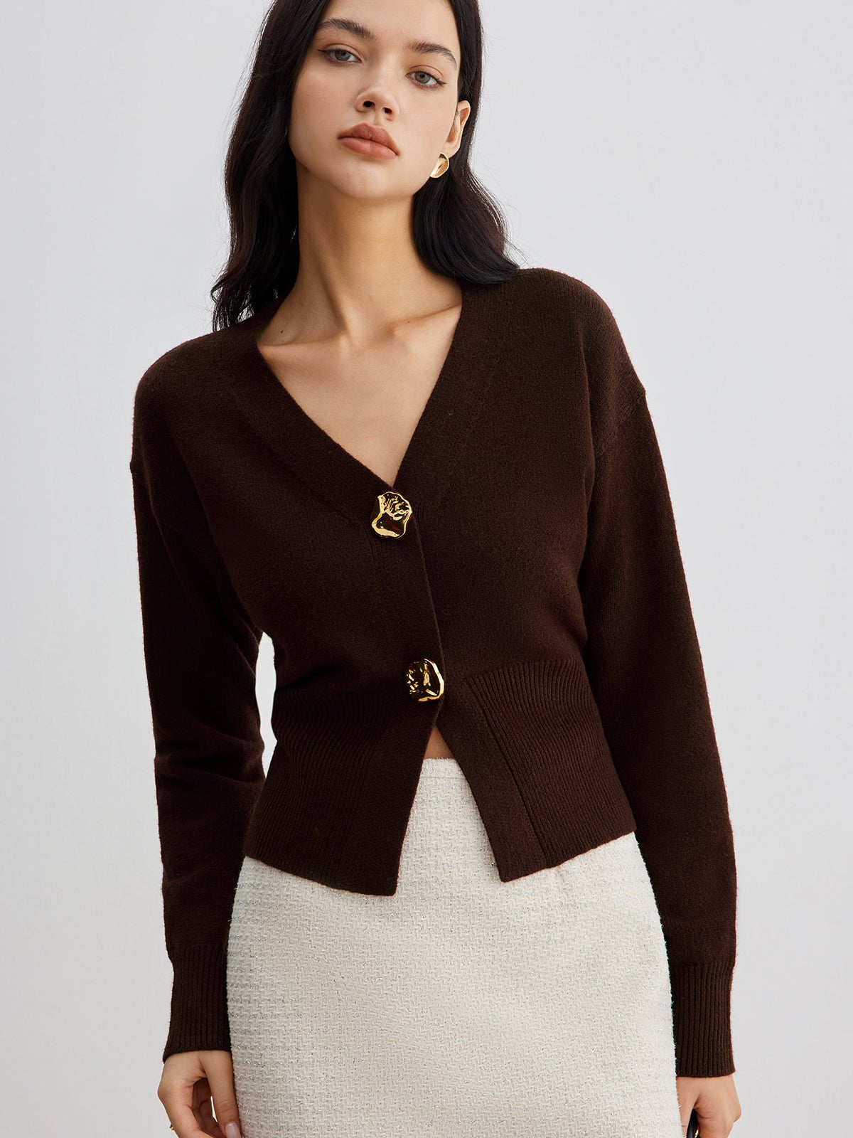 Women's Elegant Metal Button Short Cardigan Sweater Lifestyle