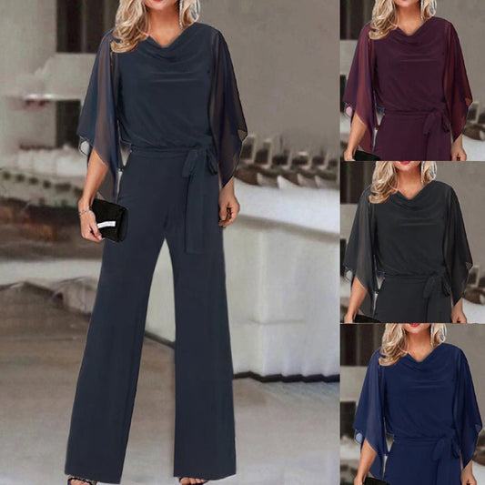 Women's Elegant Wide-Leg Jumpsuit | Cape Draped Sleeves Hero