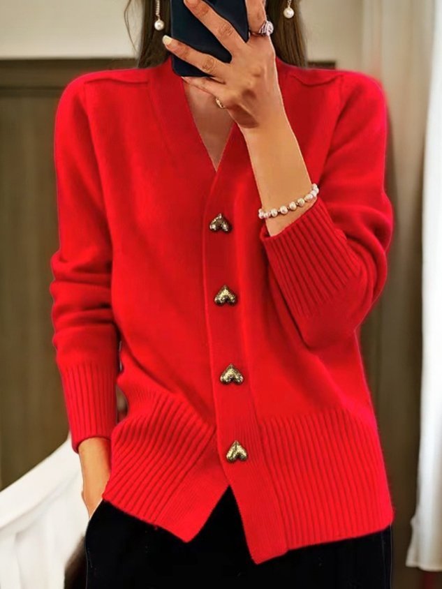 Women's Everyday Style Cardigan Sweater | Gold Heart Button Back