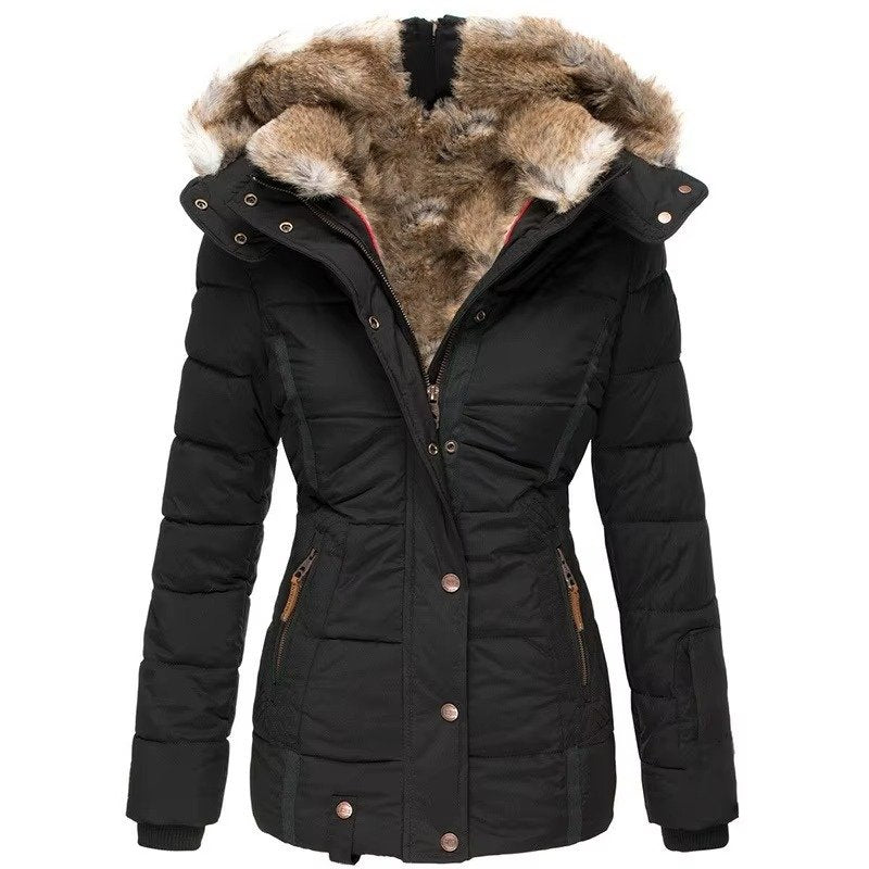 Women's Faux Fur Hood Padded Parka | Wool-Cotton Winter Detail