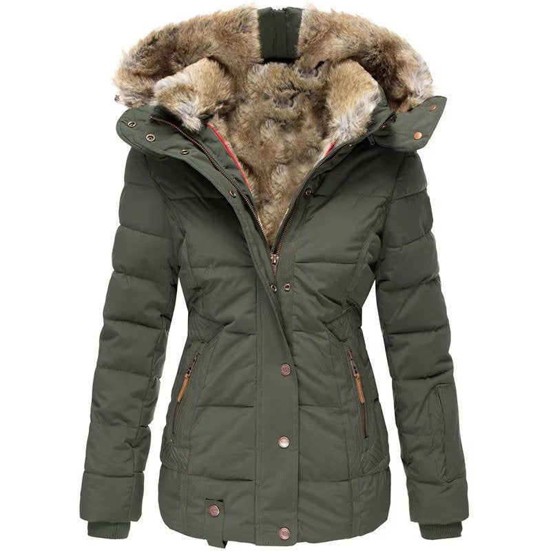 Women's Faux Fur Hood Padded Parka | Wool-Cotton Winter Side