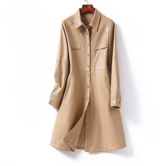 Women's Flared Sheepskin Leather Coat | Tailored Waist A-Line Detail
