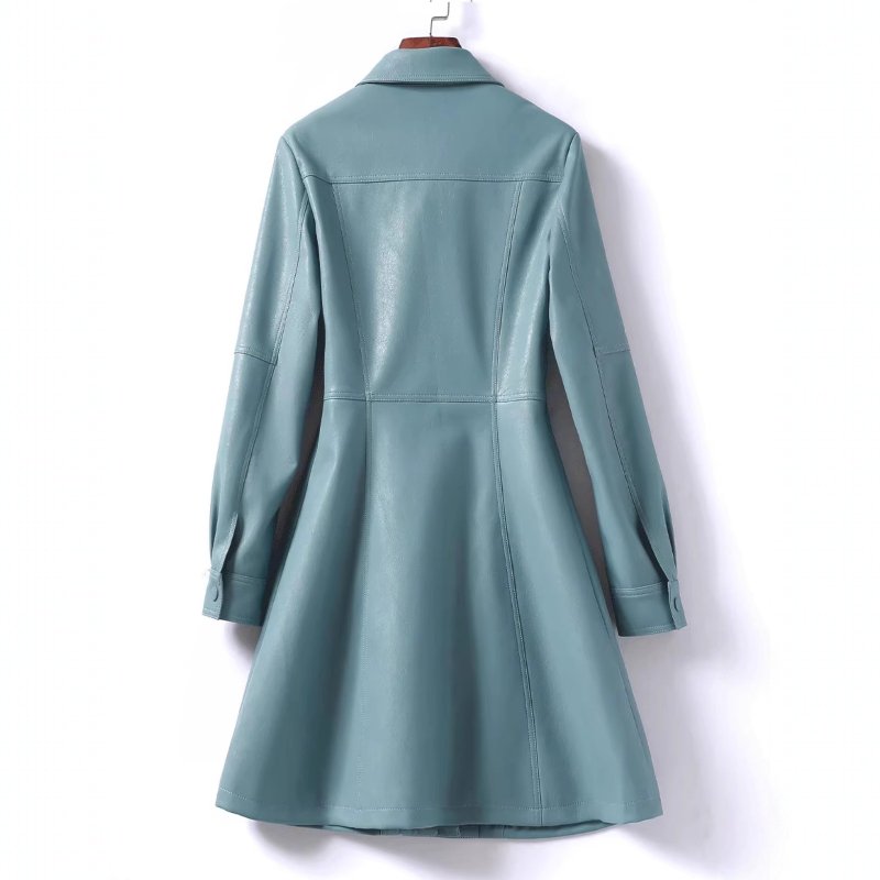 Women's Flared Sheepskin Leather Coat | Tailored Waist A-Line Front