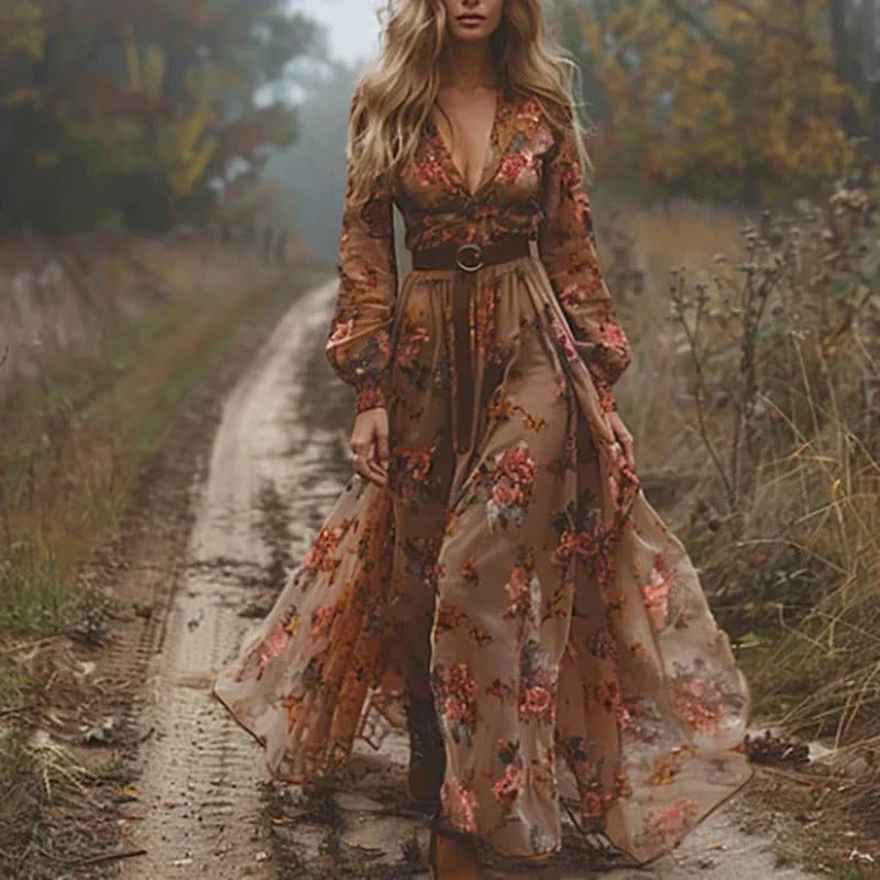 Women's Floral Embroidered Fit Maxi Dress | Tiered Detail