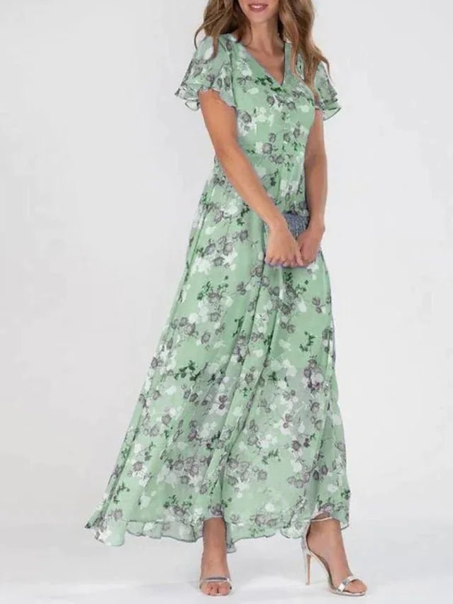 Women's Flutter Sleeve Floral Wedding Guest Summer Maxi Dress Detail