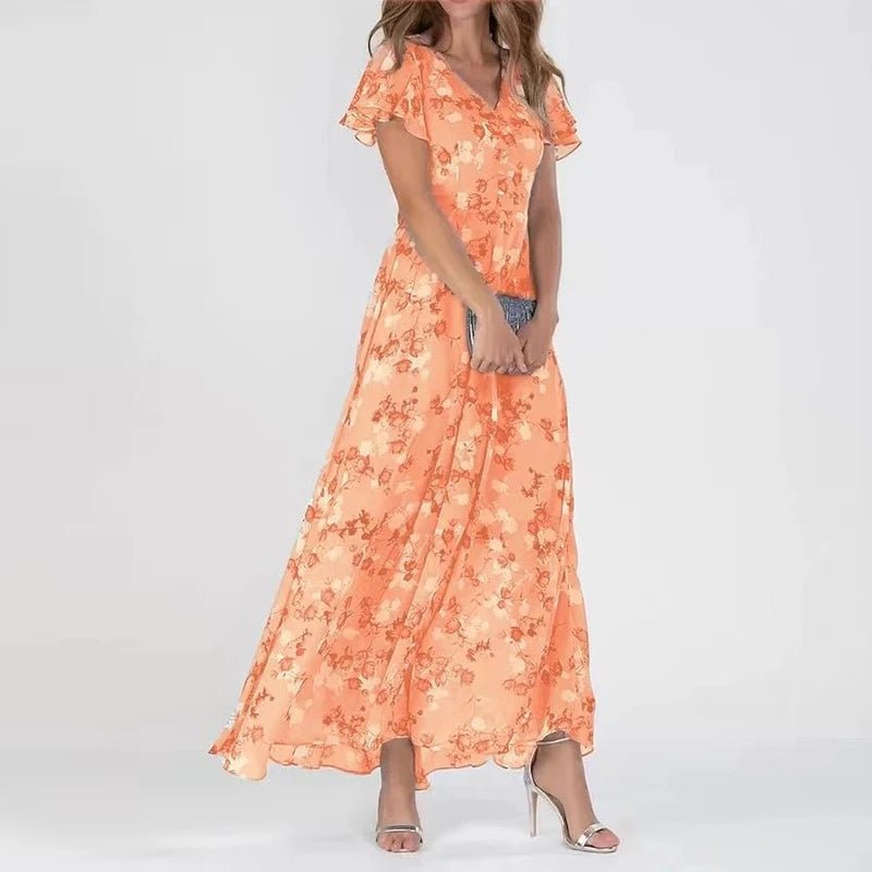 Women's Flutter Sleeve Floral Wedding Guest Summer Maxi Dress Side