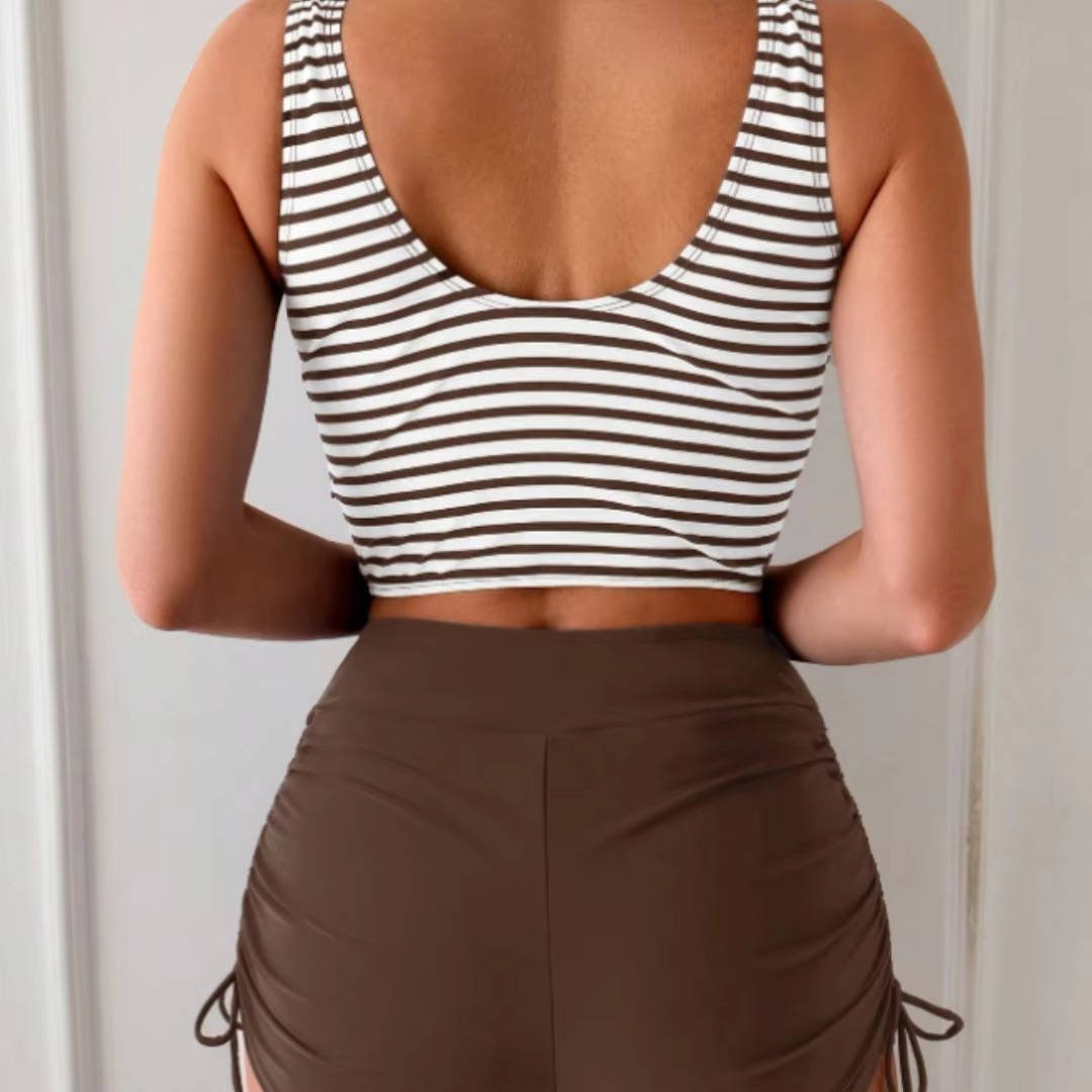 Women's High Waisted Tankini Set | Cross-Wrap Top View 11