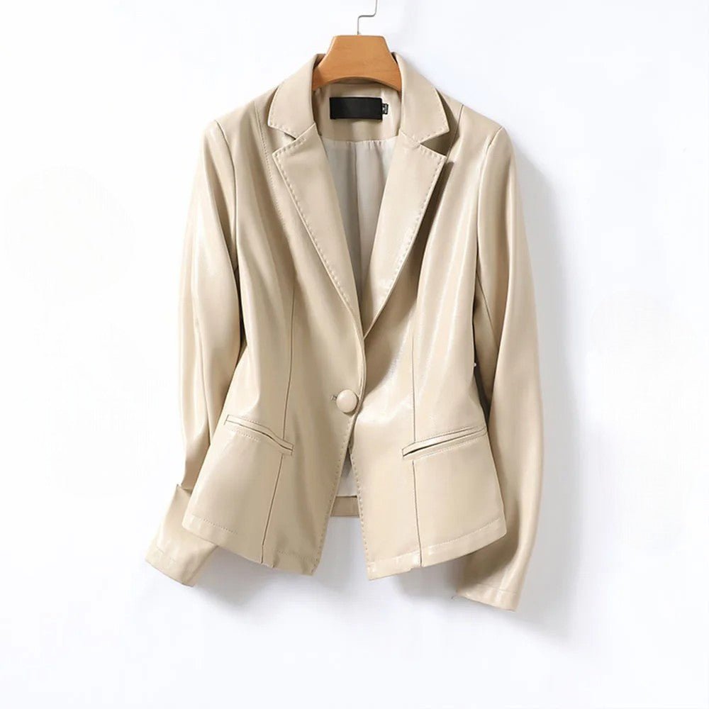 Women's Lambskin Leather Blazer | Single-Button Sculpted Fit Back