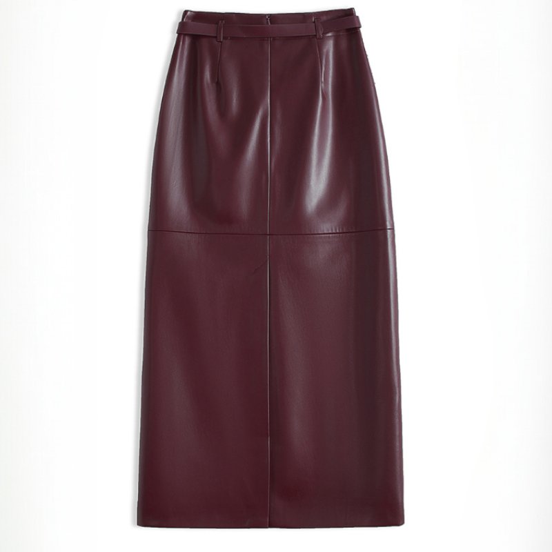 Women's Leather Pencil Skirt | Front Slit Belted Fit Front