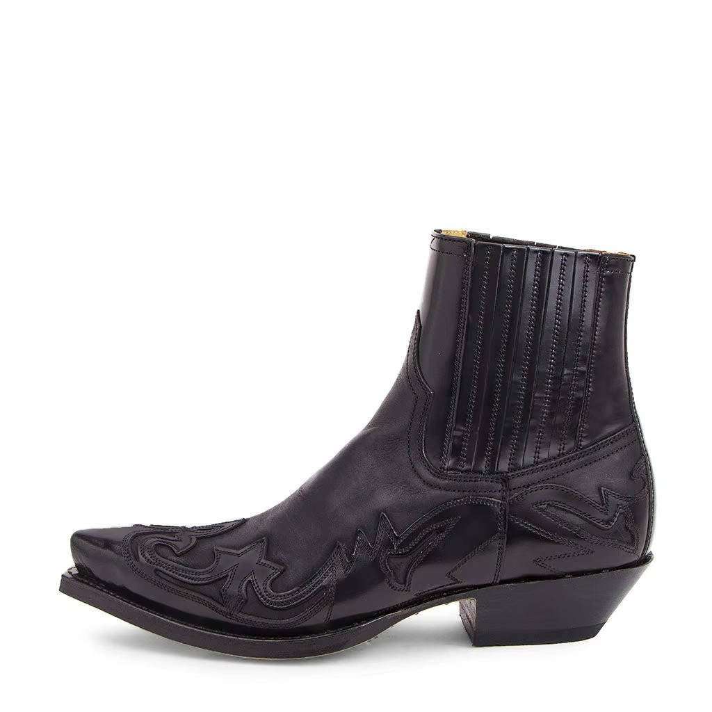 Women's Leather Western Ankle Boots | Ornate Stitching Back
