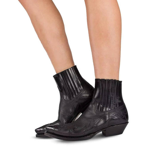 Women's Leather Western Ankle Boots | Ornate Stitching Hero