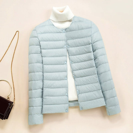 Women's Lightweight Quilted Down Jacket | Collarless Round Neck Hero