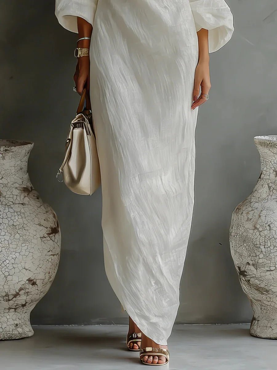 Women's Linen One Shoulder Dress | Asymmetric Hem Side