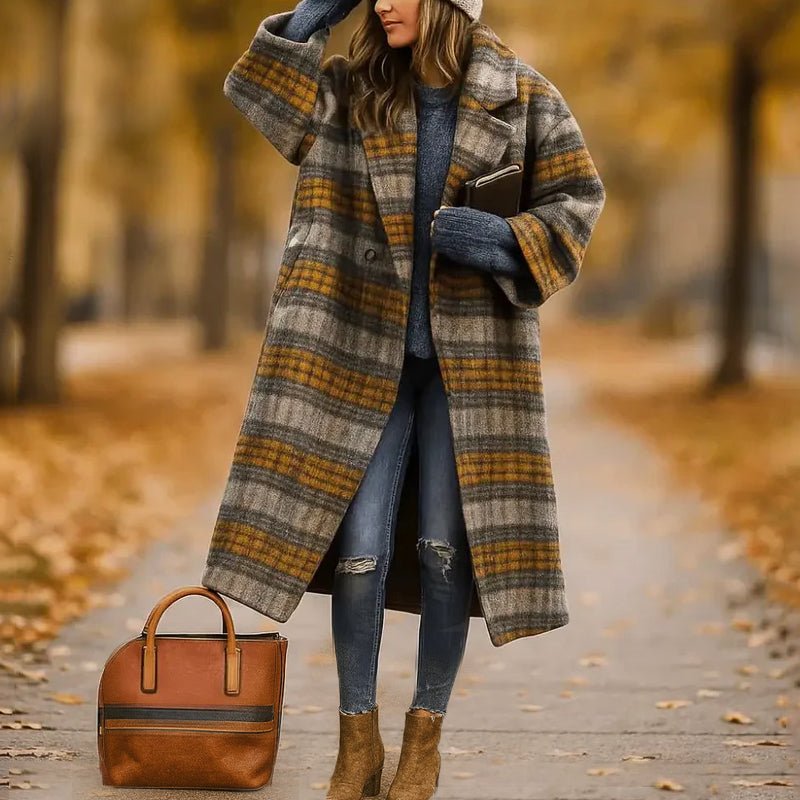 Women's Long Coat Wide Collar | Straight Cut Lapel Back