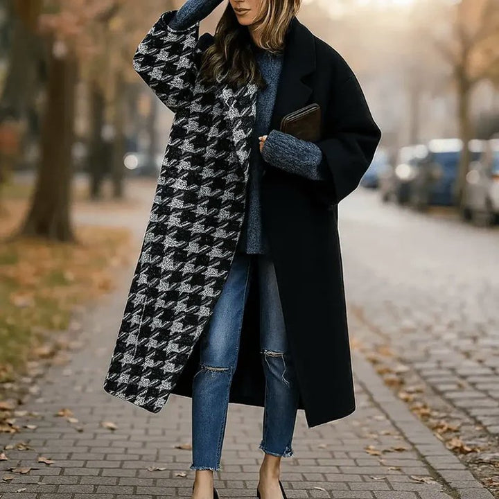 Women's Long Coat Wide Collar | Straight Cut Lapel Close Up