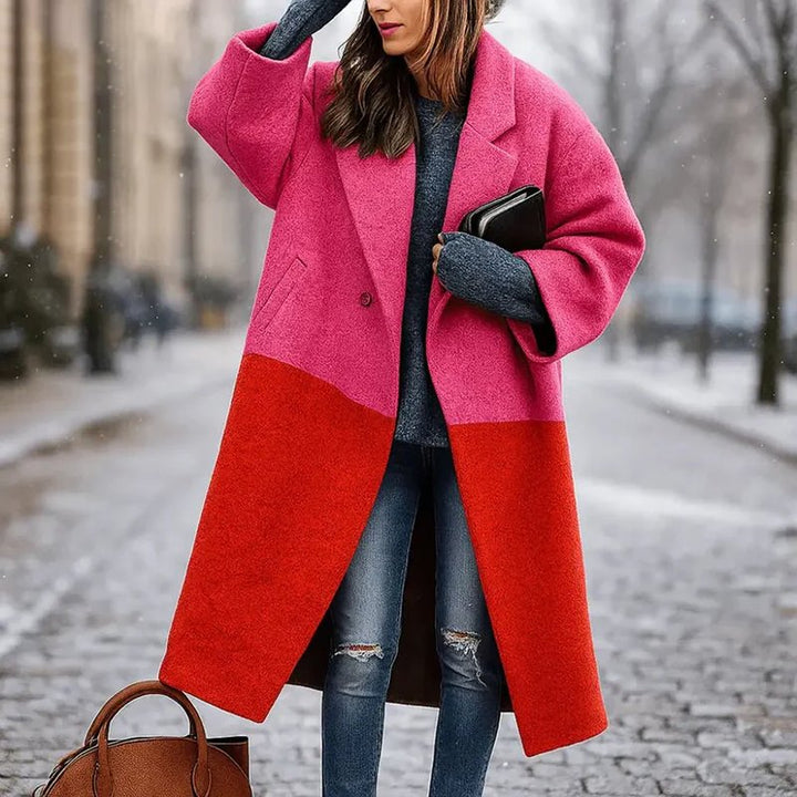 Women's Long Coat Wide Collar | Straight Cut Lapel Detail