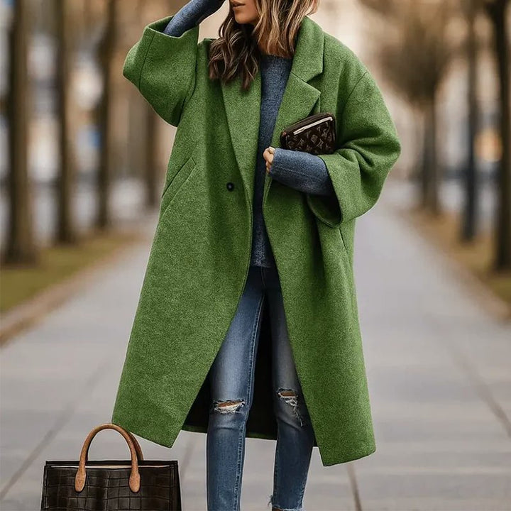 Women's Long Coat Wide Collar | Straight Cut Lapel Hero