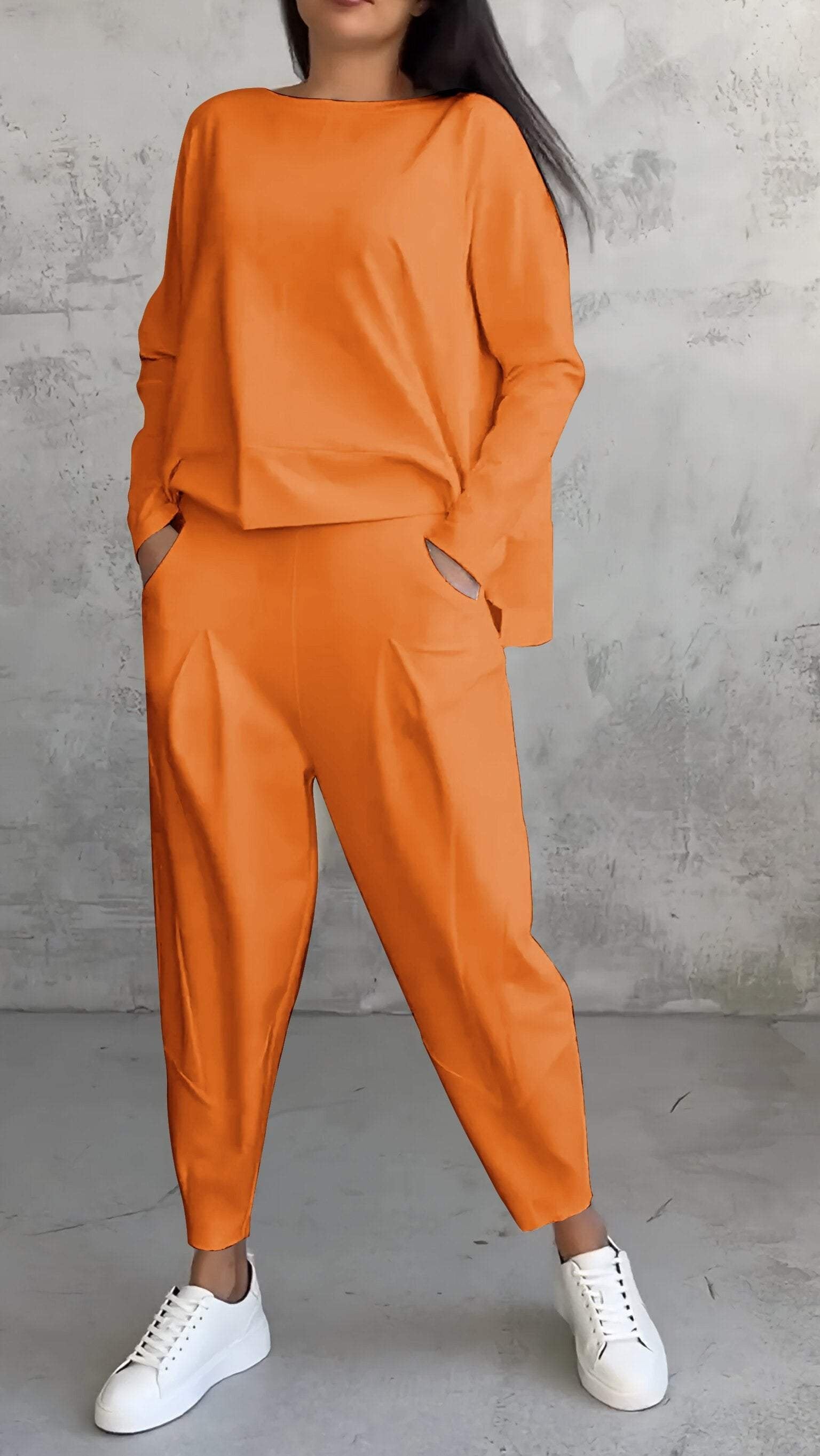 Women's Long Sleeve Top & Pants Set | Balloon Trouser Fit Angle