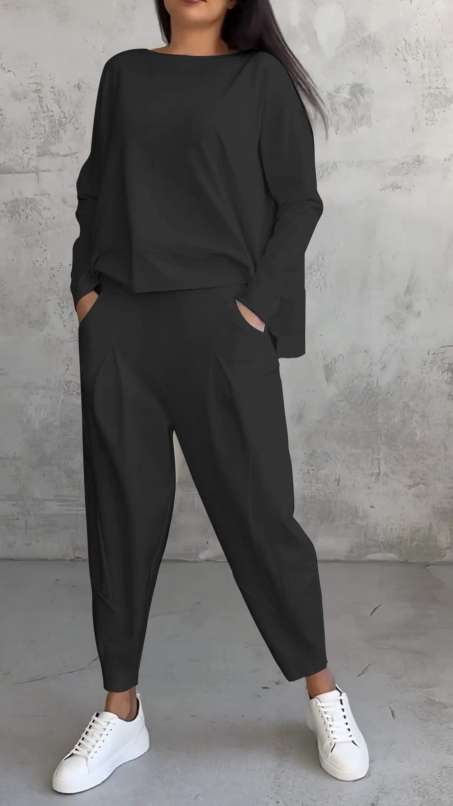 Women's Long Sleeve Top & Pants Set | Balloon Trouser Fit Back