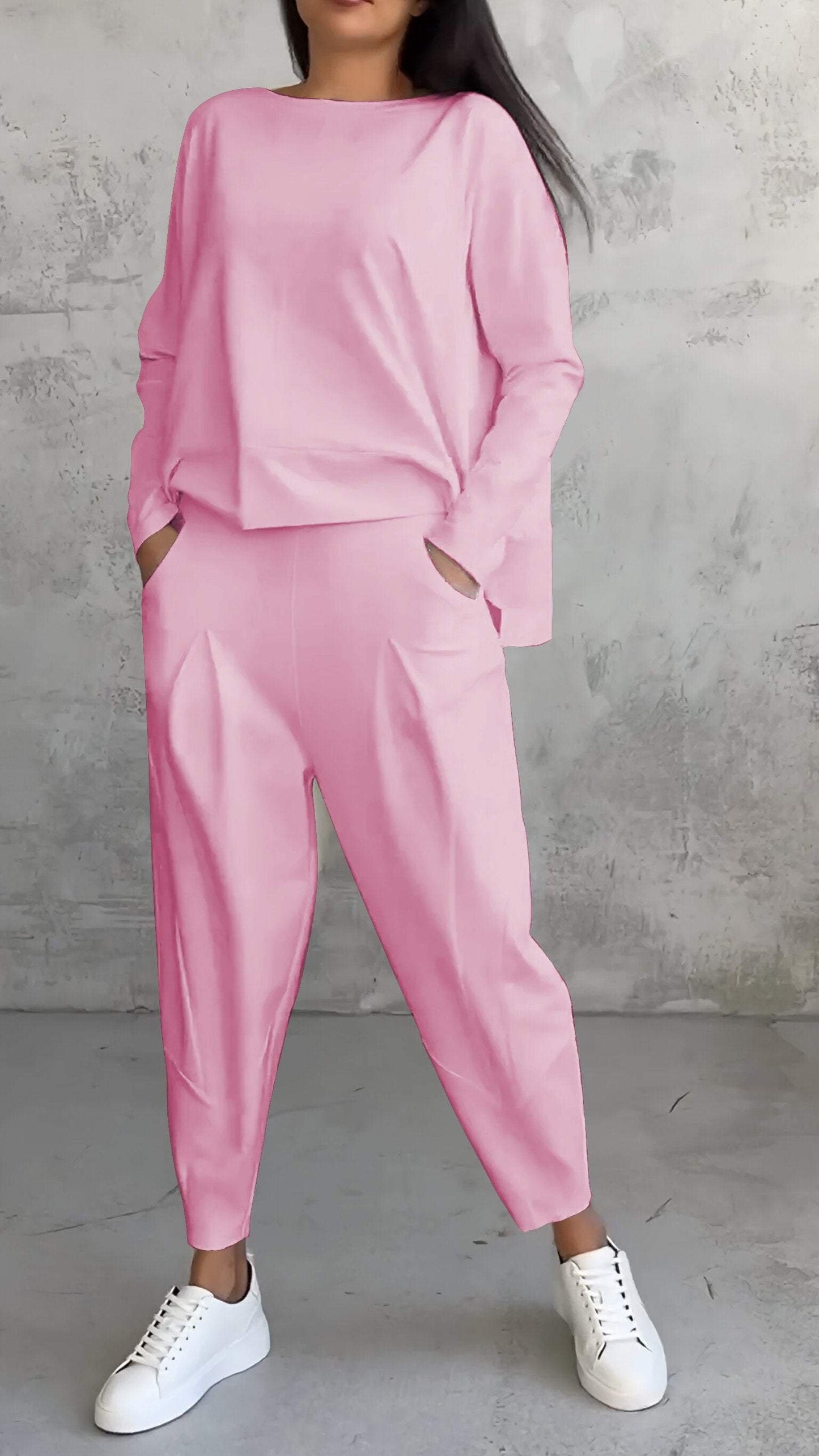 Women's Long Sleeve Top & Pants Set | Balloon Trouser Fit Close Up