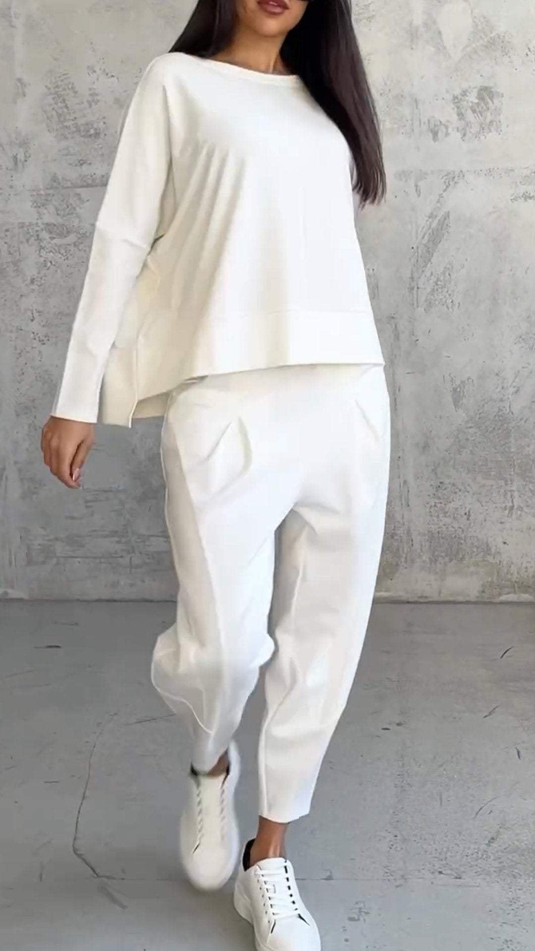 Women's Long Sleeve Top & Pants Set | Balloon Trouser Fit Detail