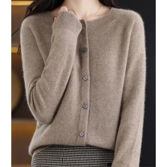Women's Notch Collar Round Neck Cardigan Sweater | Button Front Alternate