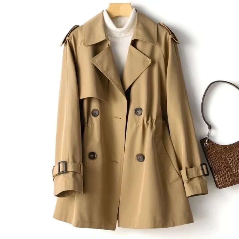 Women's Notched Lapel Trench Coat | Elasticated Waist Mid-Length Back