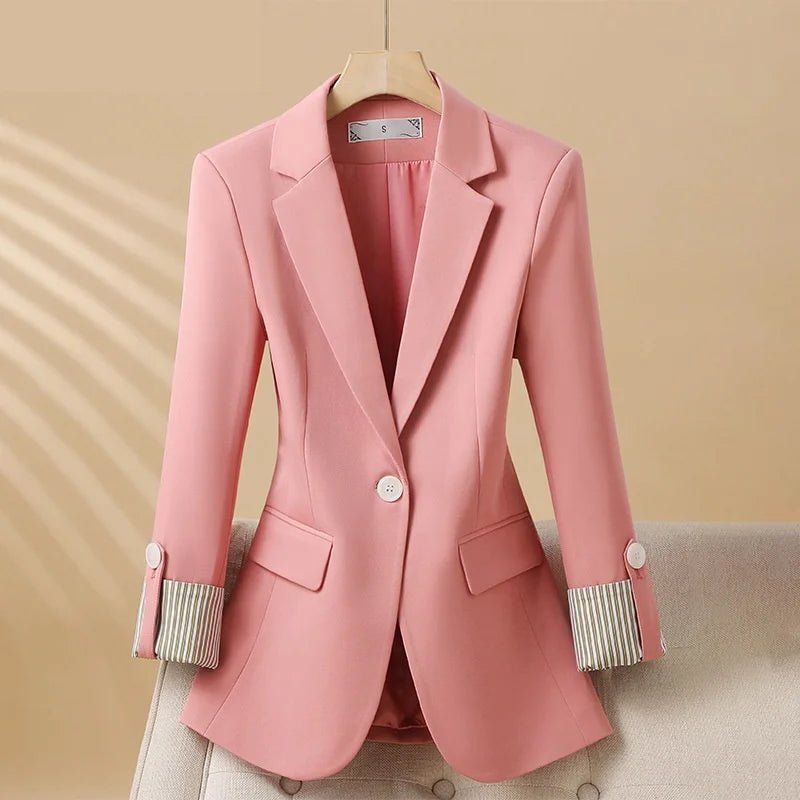 Women's One-Button Blazer | Striped Contrast Cuffs Tailored Fit Hero