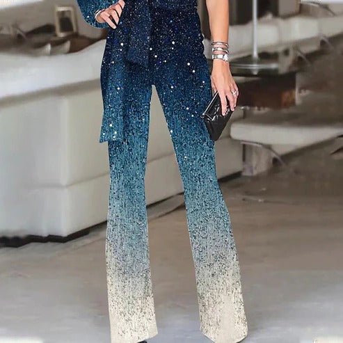 Women's One-Shoulder Ombre Disco Jumpsuit Detail