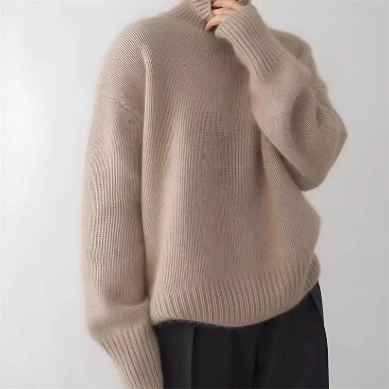Women's Oversized Turtleneck Sweater | Relaxed Fit Knit Back