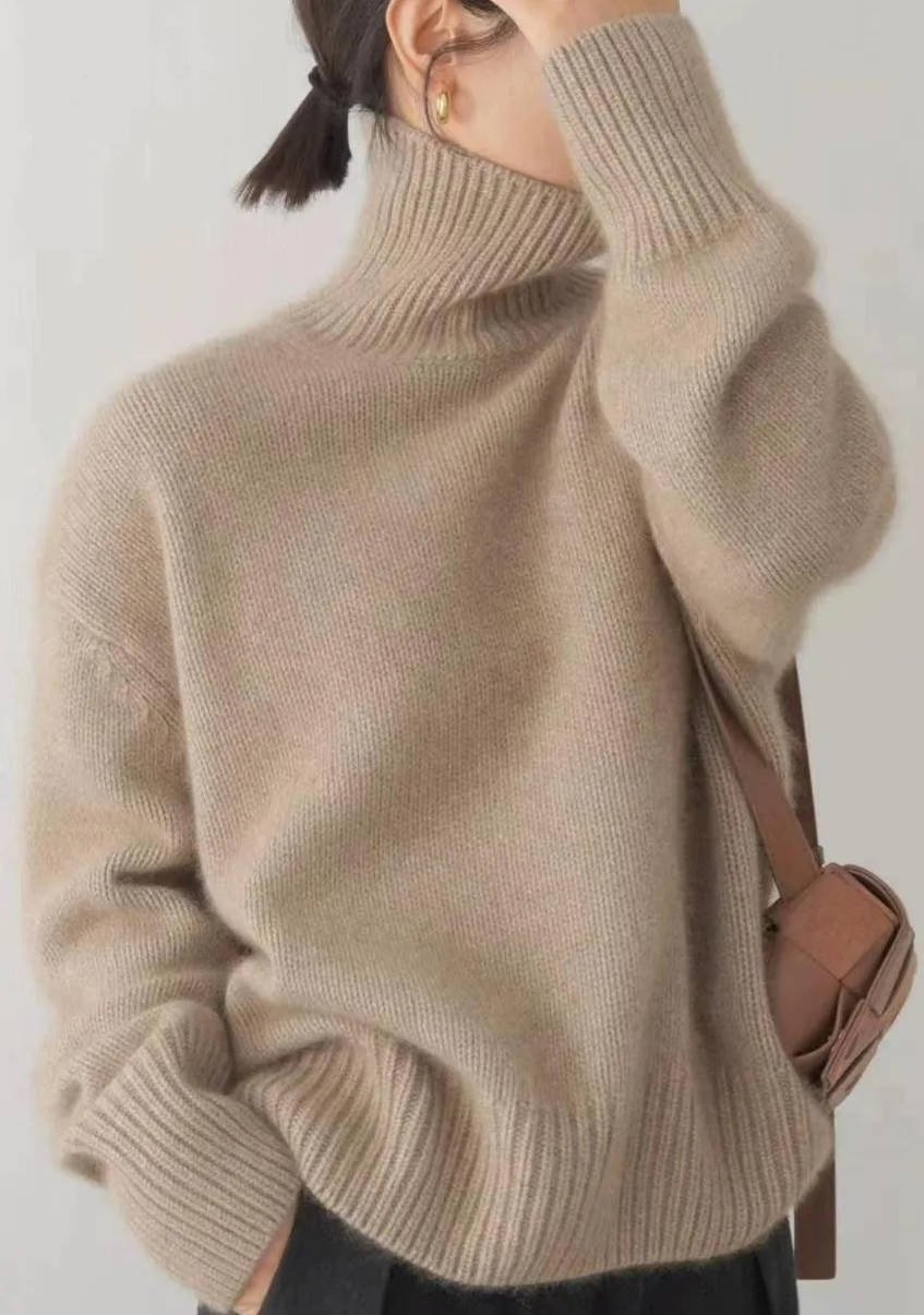 Women's Oversized Turtleneck Sweater | Relaxed Fit Knit Close Up