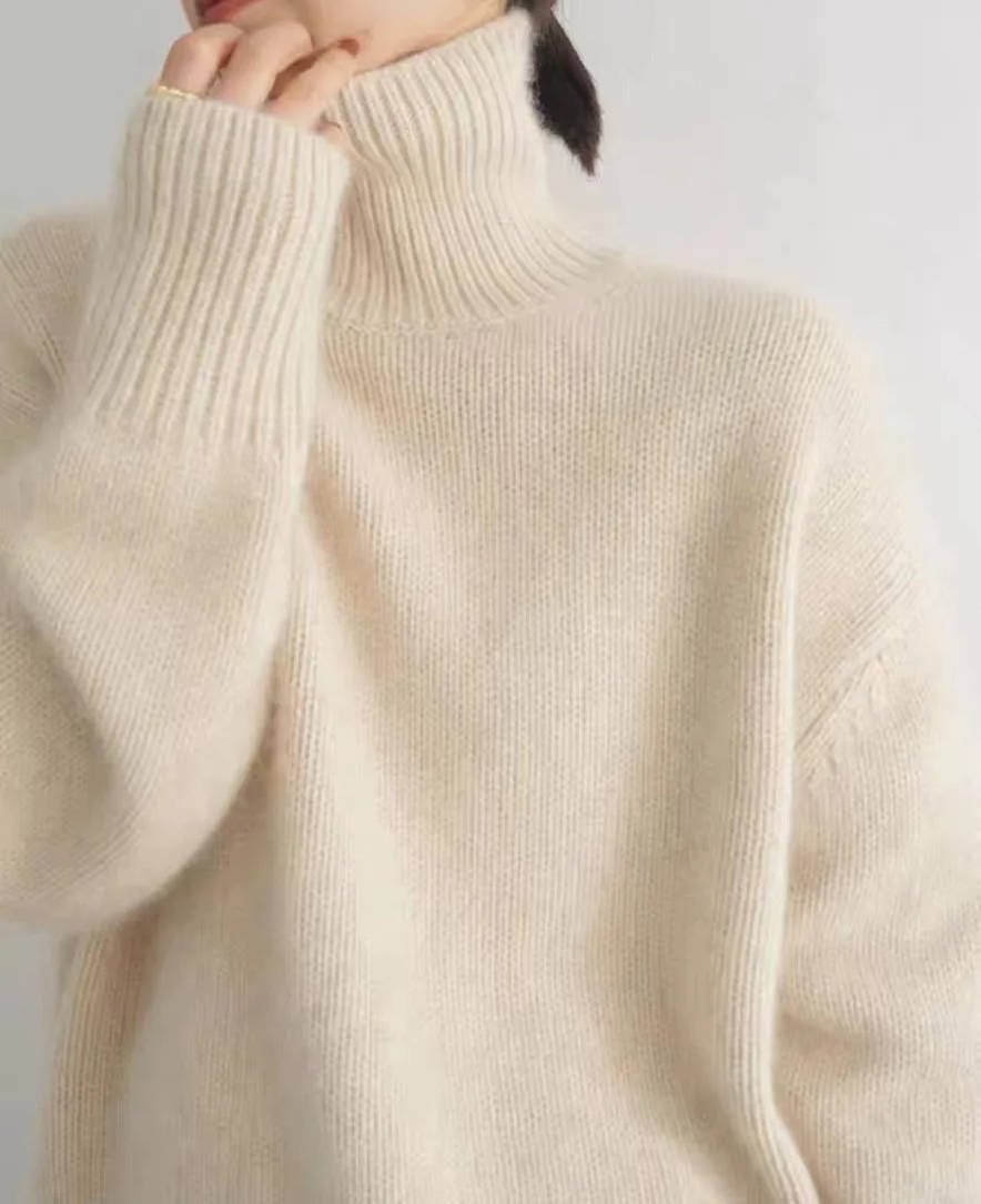 Women's Oversized Turtleneck Sweater | Relaxed Fit Knit Front