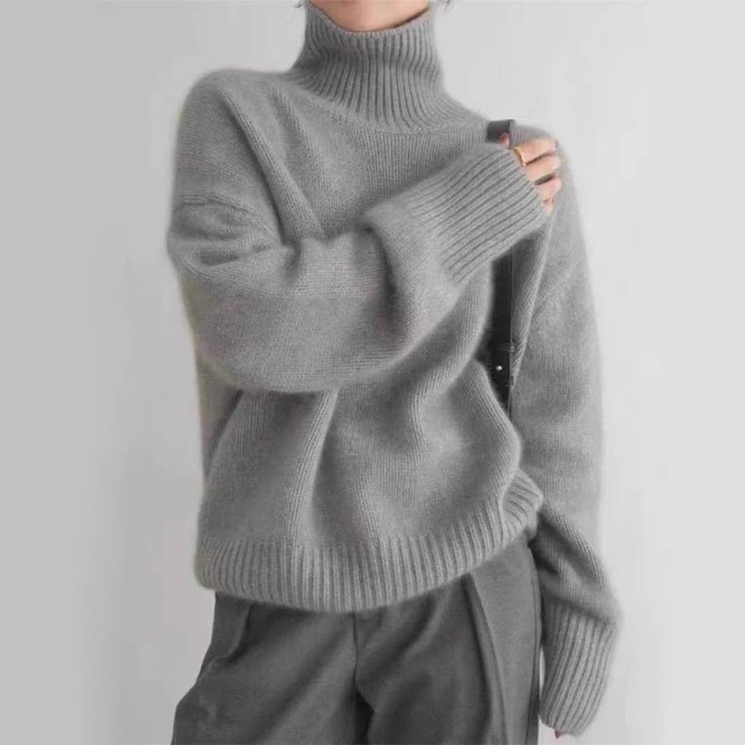 Women's Oversized Turtleneck Sweater | Relaxed Fit Knit Side