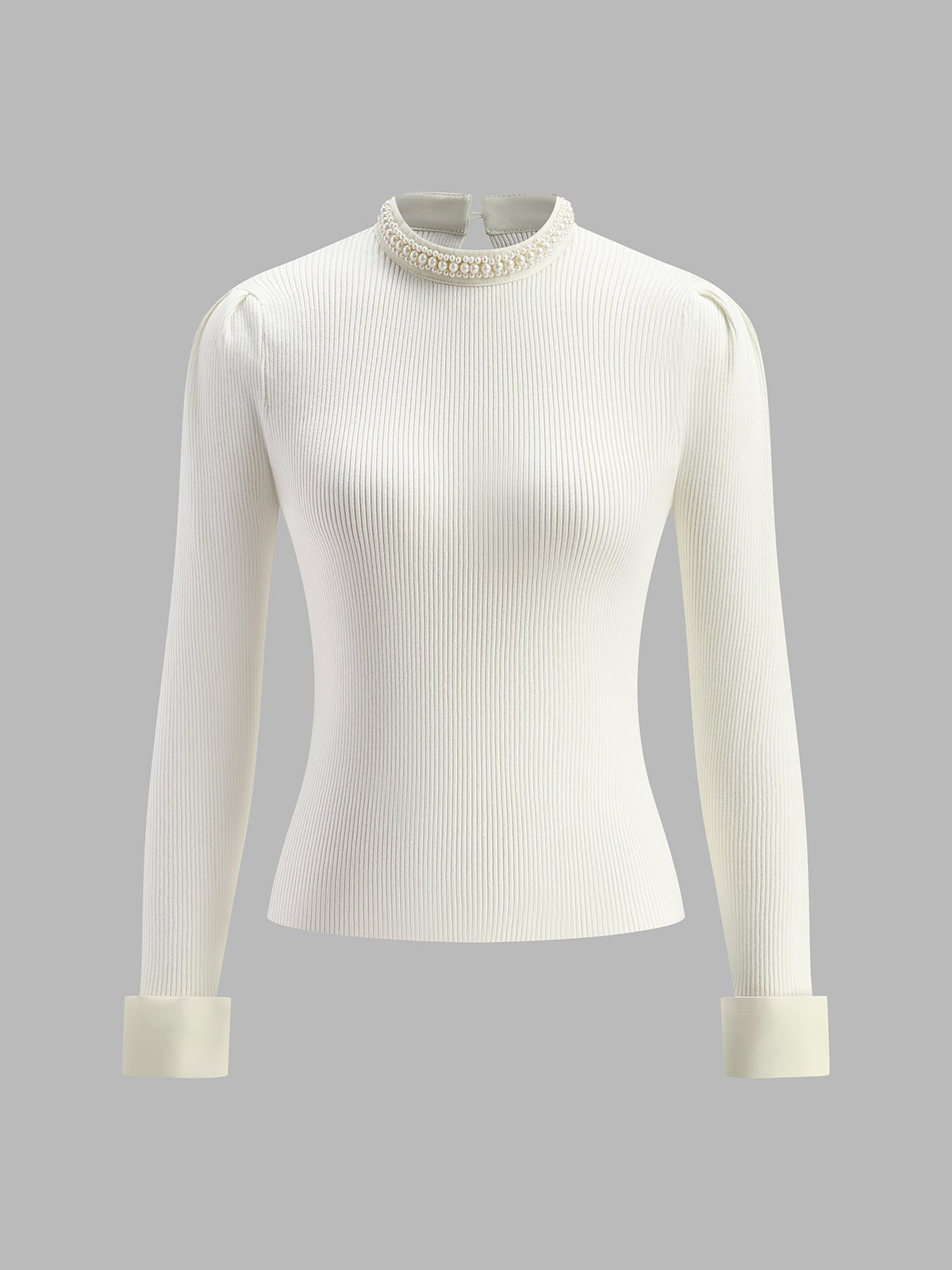Women's Pearl Trim Contrast Sweater | Slim Fit Knit Full