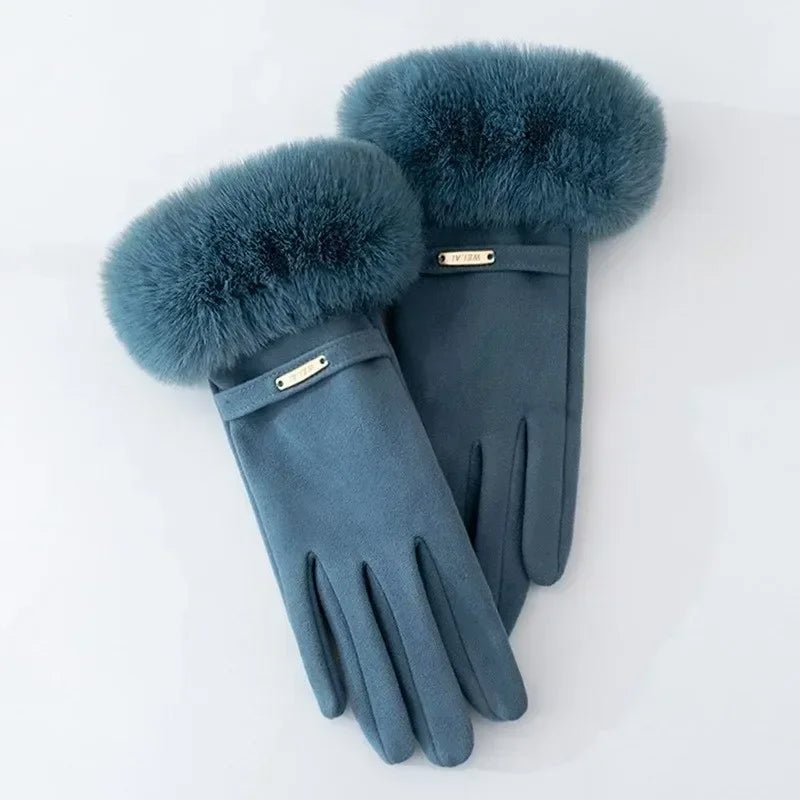 Women's Plush Cuff Winter Gloves | Suede Faux Fur Back