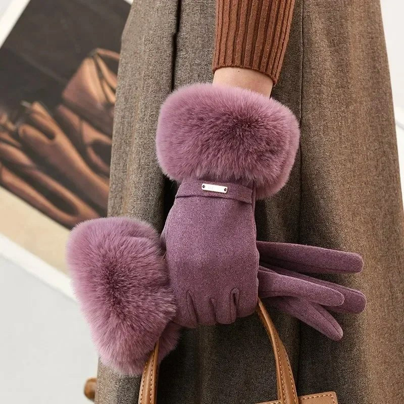 Women's Plush Cuff Winter Gloves | Suede Faux Fur Hero